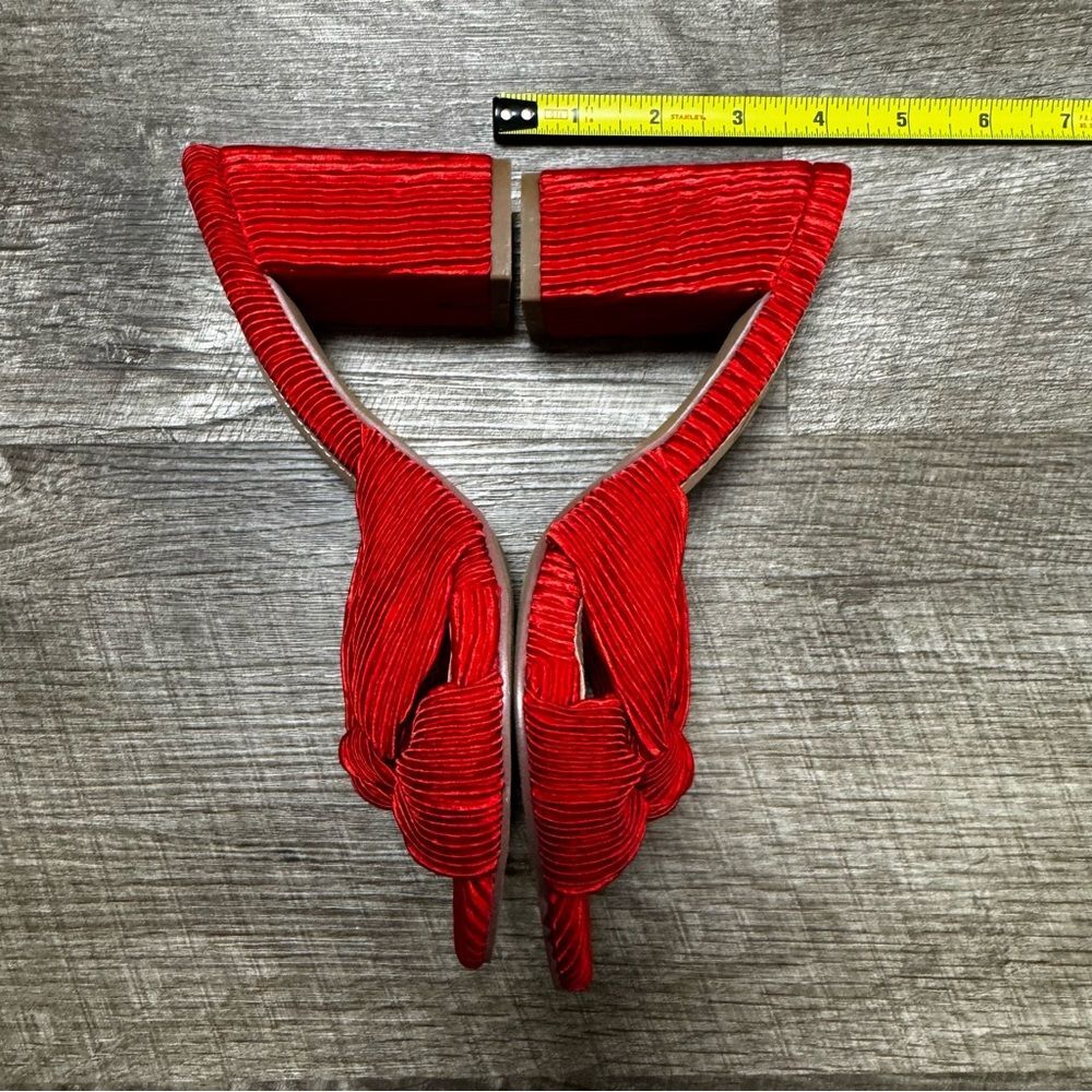 Lulus Asher Red Fabric Knotted High Heel Sandals Size 5.5 - Picture 4 of 7
